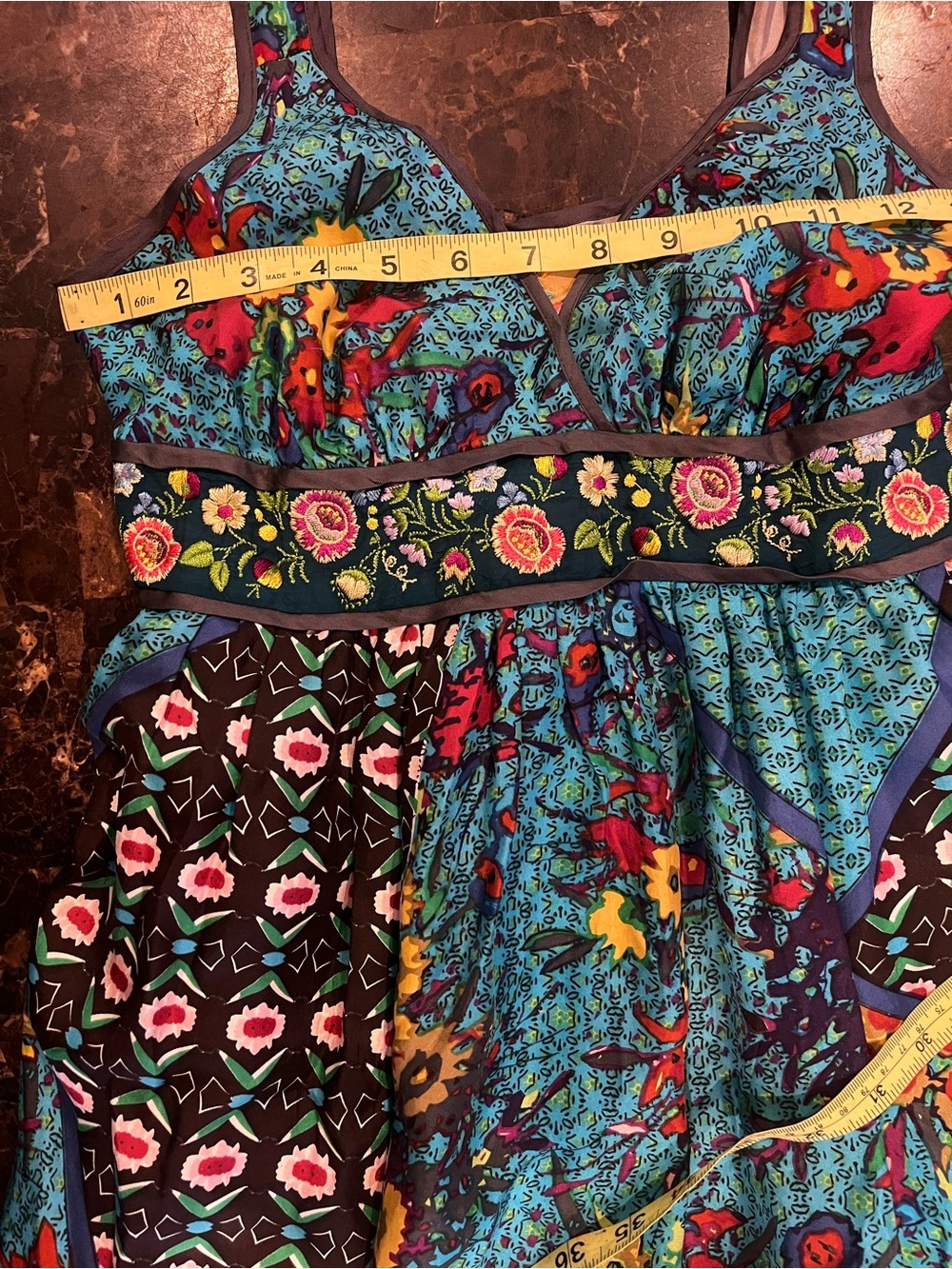 Johnny Was Silk Vibrant Floral Patchwork Sundress in Teal & Multi - Picture 16 of 16